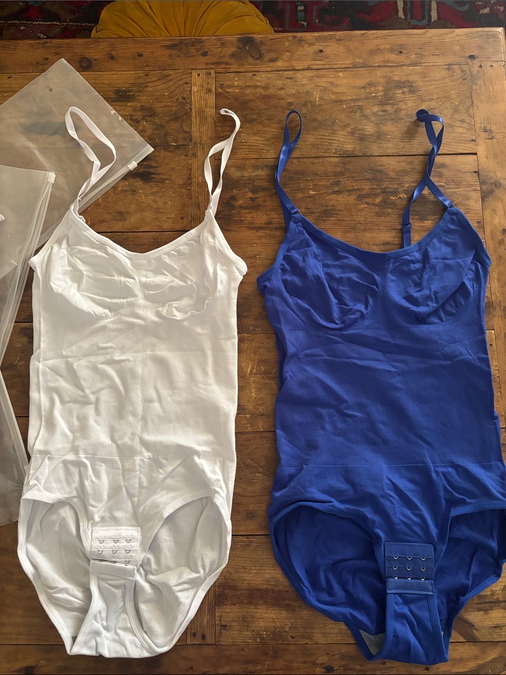 White & Cobalt Blue Seamless Shapewear Bodysuits